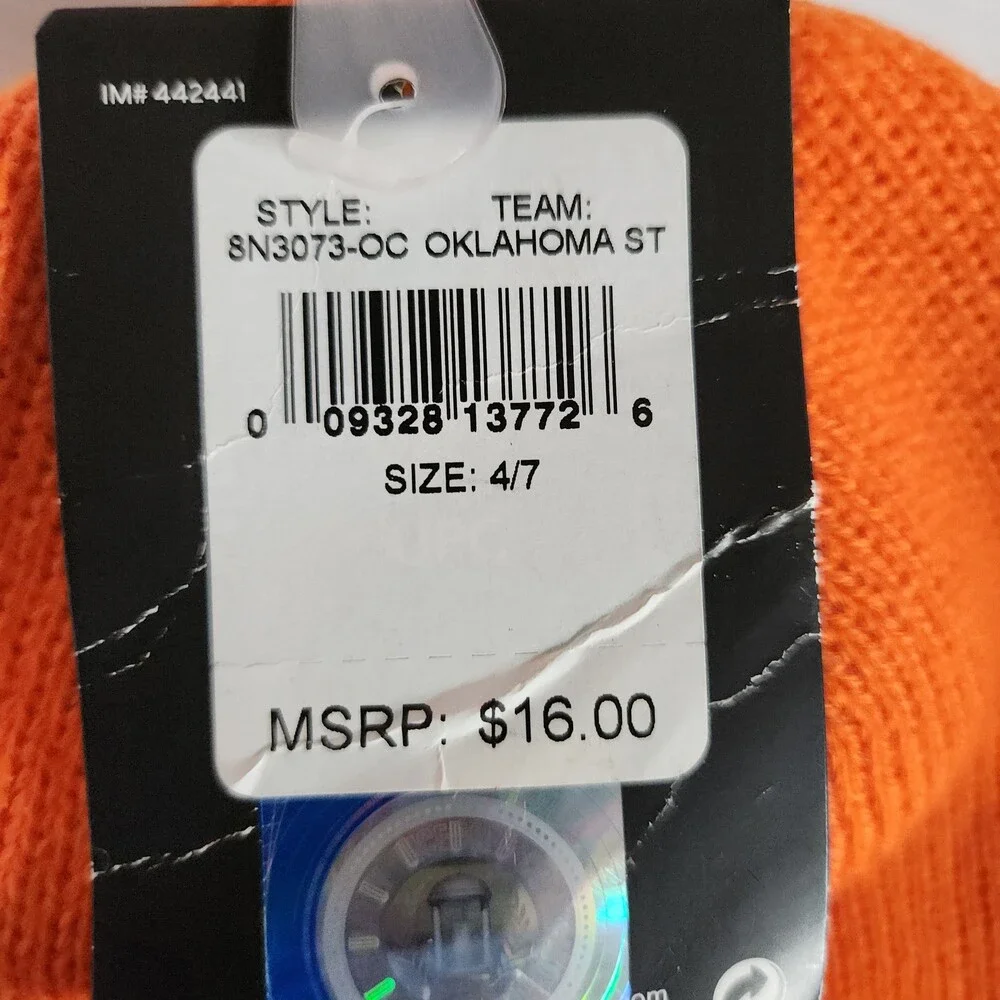 Nike Oklahoma State Cowboys Osu Knit Beanie Hat Size 4/7 Youth Cap Cuffed 168